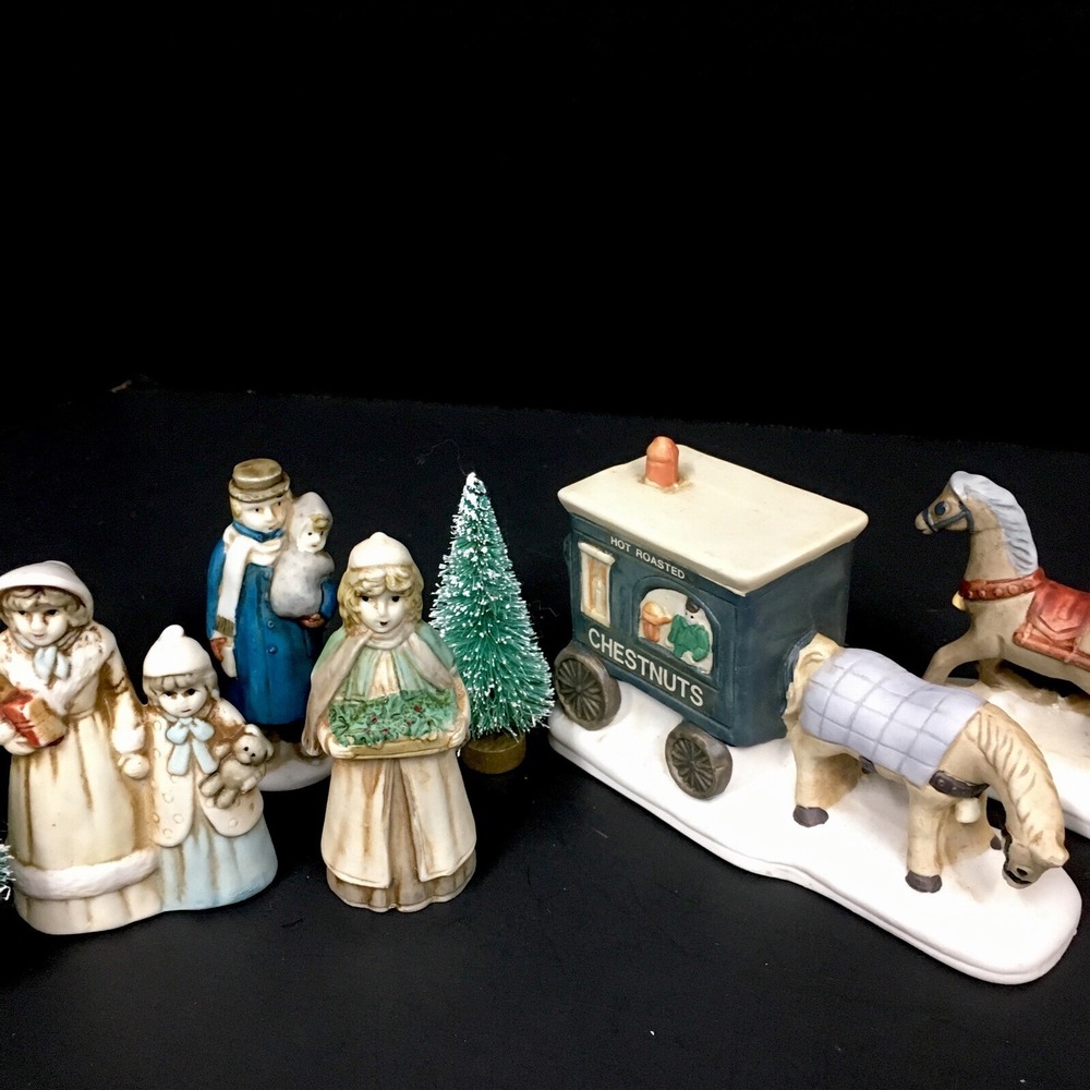 Vintage Brinn‎ Christmas Figurines and Flocked Trees 11 Item Lot